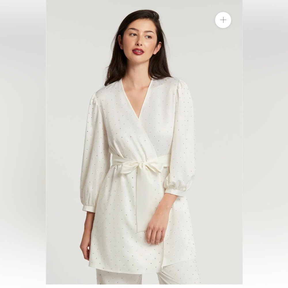 Anthropologie White Wrap Robe with Crystals